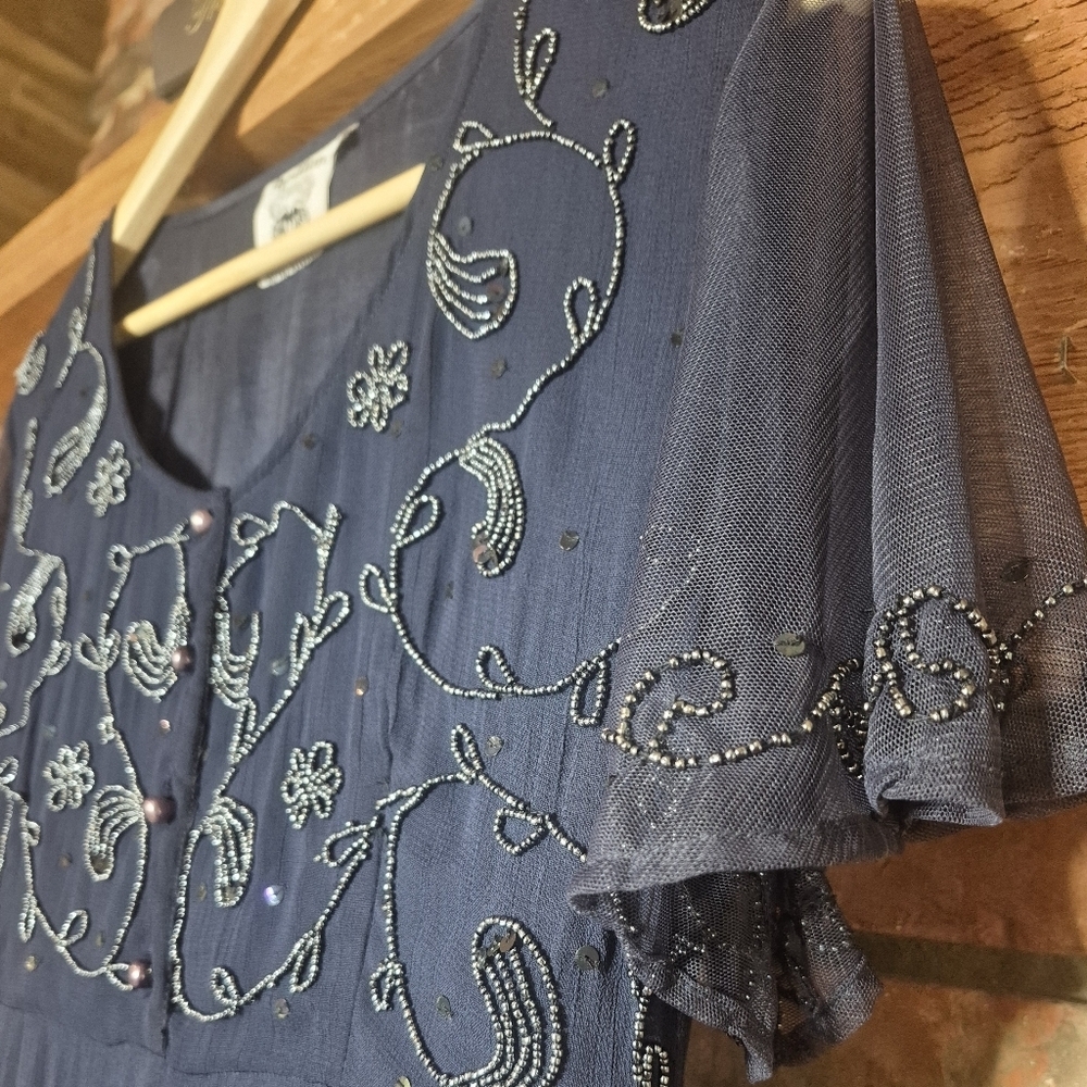 Papillon Vancouver Navy Beaded Maxi Dress | Romantic Sheer Sleeve | Wedding Gues